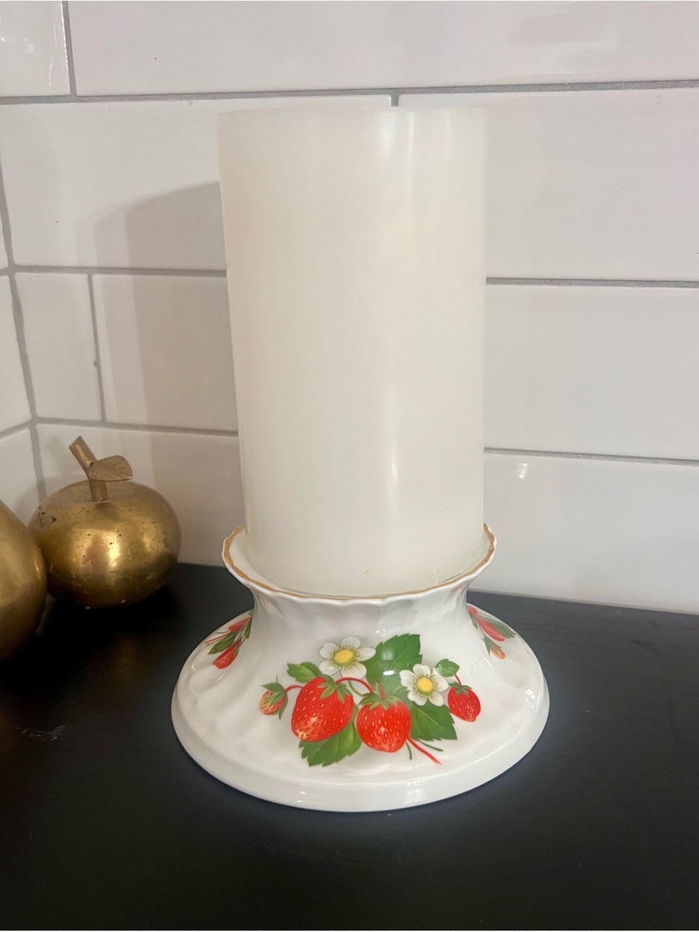 Vintage Royal Stuart Tara Hall Strawberry Candle Holder w/ Gold Trim